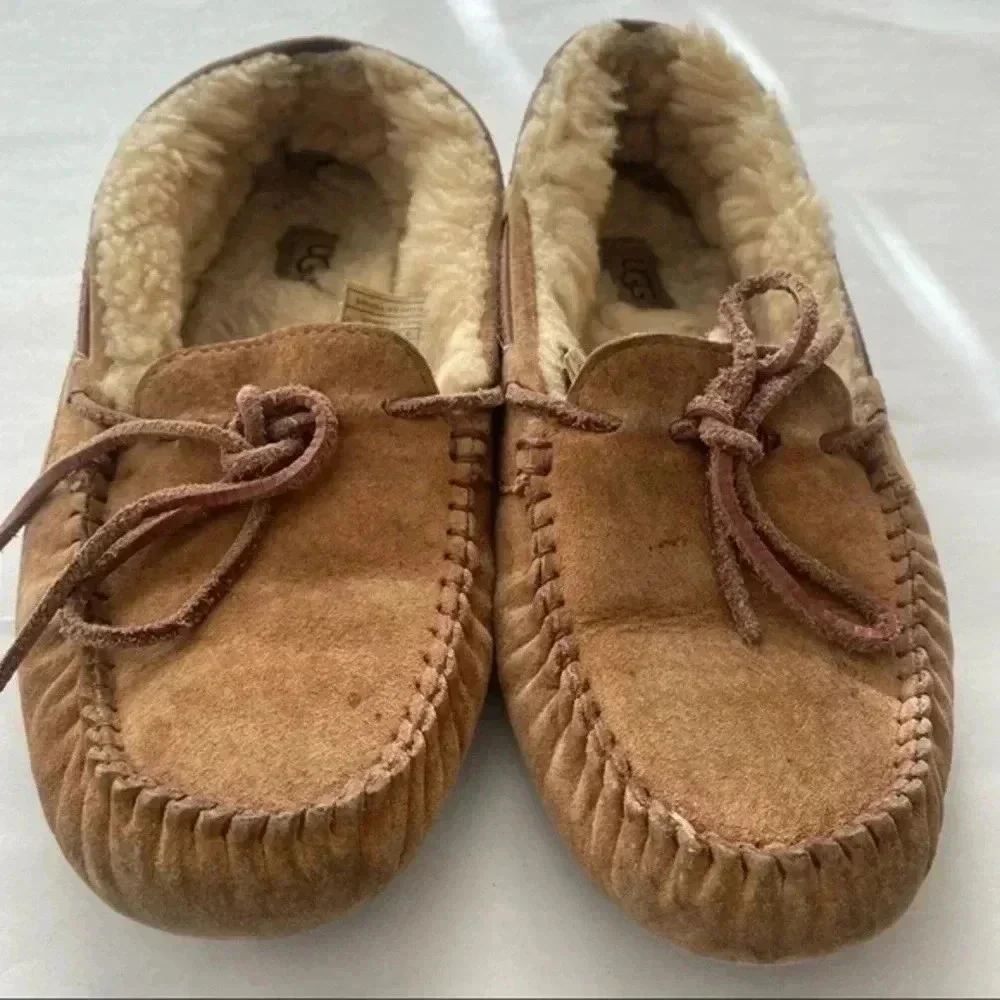UGG Australia Dakota Chestnut brown Suede Moccasin Wool Fur Slippers Sho… - Picture 11 of 11